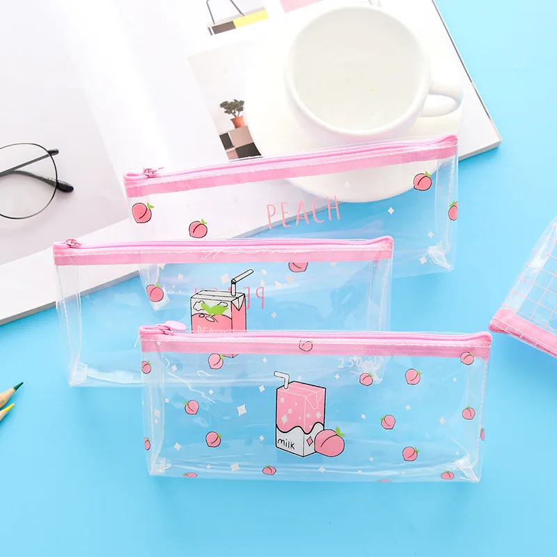 buy Creative Peach Milk Transparent PVC Pencil Case Stationery Storage Bag Escalar Papelaria Escolar School Supplies