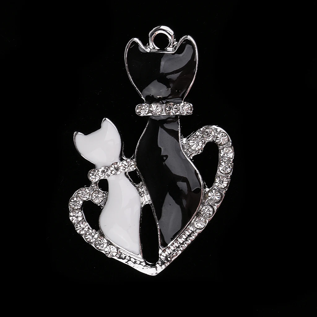 3pcs Rhinestone Enamel Charms for Jewelry Making silver color Tone Metal Love Heart Cat Pendant DIY Necklace Bracelet Accessories