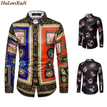 HuLooXuJi Men Luxury Shirts Casual Slim Fit Long Sleeve Male Vintage Printed Shirt Party Shirts US Size:M-3XL
