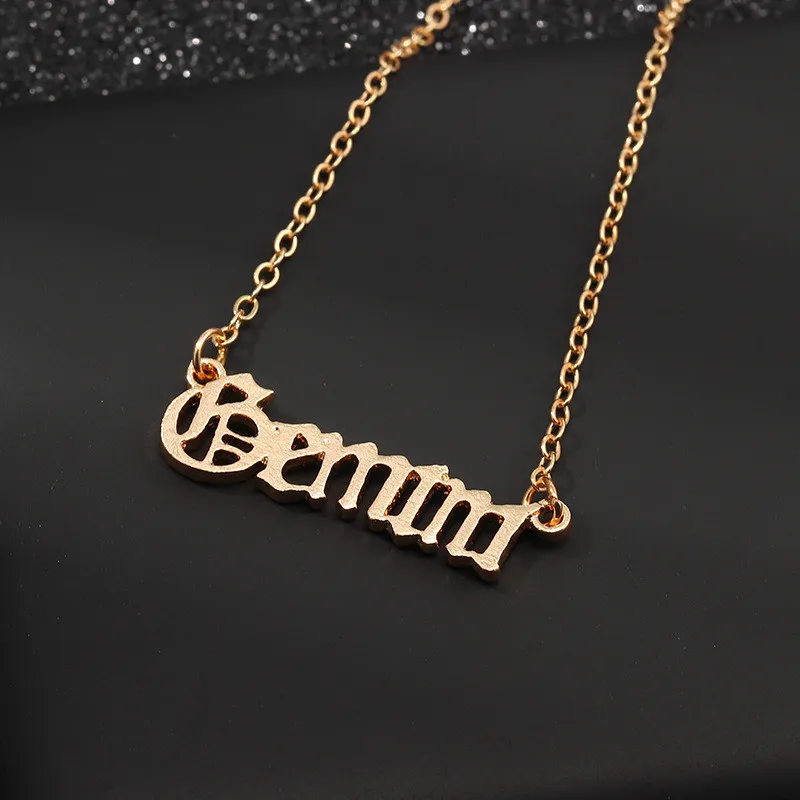 Староанглийский зодиак кулон ожерелье для женщин Винтаж 12 созвездий Овен Рак Дева Шарм ожерелье из золотой цепочки на заказ ювелирные изделия подарки на год - Окраска металла: Gemini