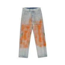 Vouge pantalones vaqueros Retro lavados para hombre, Jeans holgados de estilo Hip Hop, con pintura de inyección de tinta y Graffiti, ropa gótica, 2021