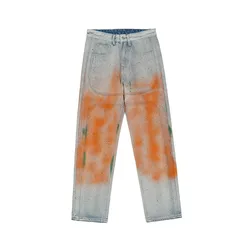 Vouge pantalones vaqueros Retro lavados para hombre, Jeans holgados de estilo Hip Hop, con pintura de inyección de tinta y Graffiti, ropa gótica, 2021