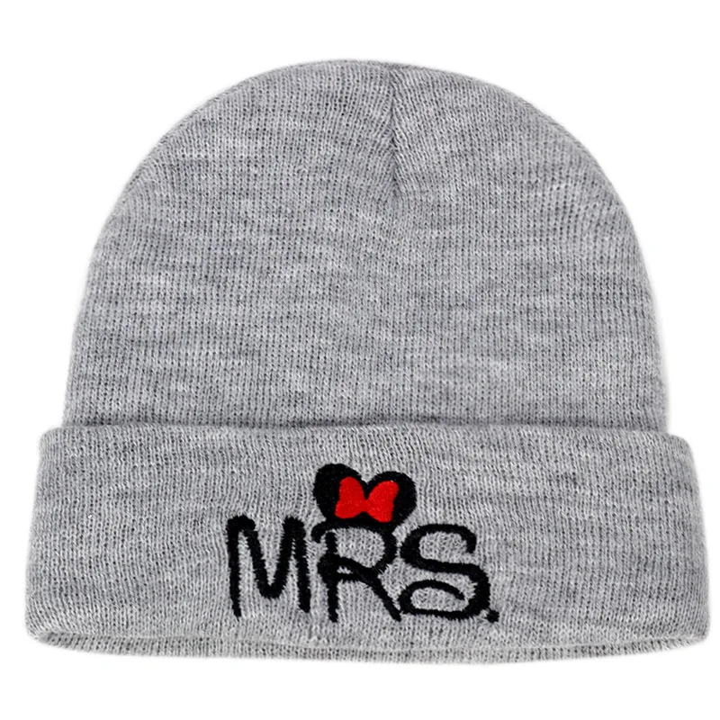 Новые зимние детские шапки с вышивкой вязаная шапочка с надписью «MR/MRS» теплые детские шапки Мягкие вязаные шапочки Детские вязаные шапочки хлопковая вязаная шапка