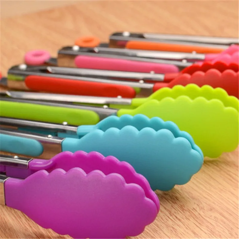 Food Tongs Silicone Food Tong Stainless Steel Non-slip Cooking Clip Clamp BBQ Salad Grill Kitchen Accessories