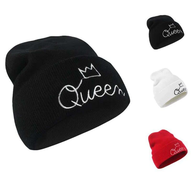 Пара вязаная шапка Король Королева Корона шляпа шерстяная теплая шляпа-Кепка с черепом зимняя уличная шляпа пара