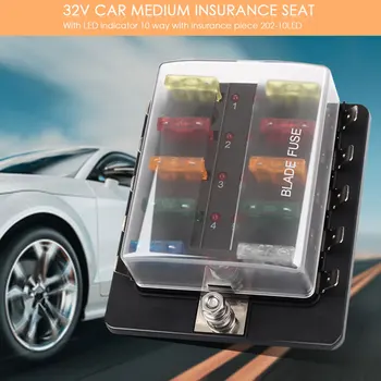 

10 Road Fuse Box Holder Socket Engine Compartment Car Fuse Holder Safety Replacement 202-10LED Car Fuse Box