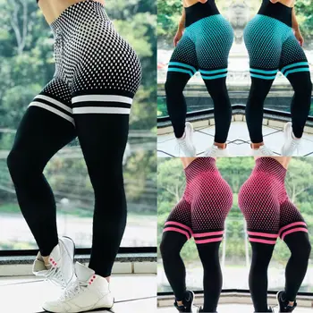 

2019 New Women High Waist Stretchy Trousers Long Pants Fitness Pants Casual Plaid Pants