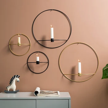 

Wall Mounted Candle Holder Metal Candlestick for Home Living Room Wedding Candlelight Dinner Decor Iron Geometric Candle Holders