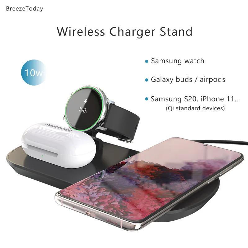 Быстрое зарядное устройство беспроводное для Samsung Galaxy Buds Watch Active 1 2 3 4 S20 Note 20 Airpods Pro