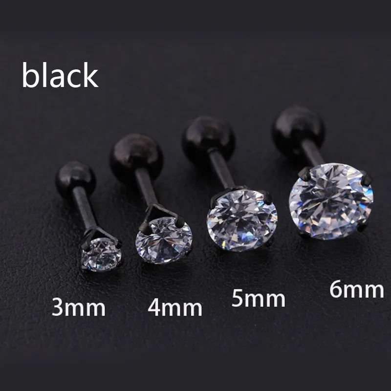 6mm Diameter Black titanium steel Men Women Unisex screw stud earrings 24 colors