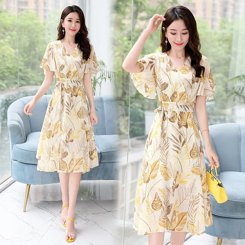 

Dress 2019 New Style Summer Sweet Elegant Floral-Print Chiffon Maxi Dress Women's Korean-style Immortal Slim Fit Slimming Skirt