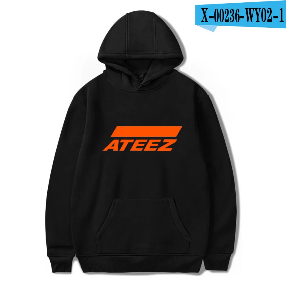 ATEEZ Логотип Горячая Качество Kpop Толстовка с принтом Ouewear мягкие Пуловеры Повседневная Harajuku новая команда Корейская толстовка - Цвет: BLACK