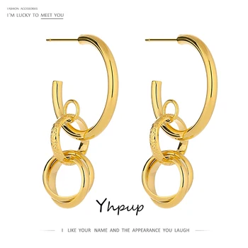 

Yhpup Simple Round Metal Dangle Drop Earrings Trendy Texture Gold Color Earrings Statement kolczyki Jewelry Office Gift 2020