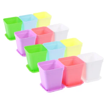 

12pcs Plastic Plant Pots 7*7cm Square Flower Pot with Saucers for Planting (White & Pink & Blue & Purple & Yellow & Green)