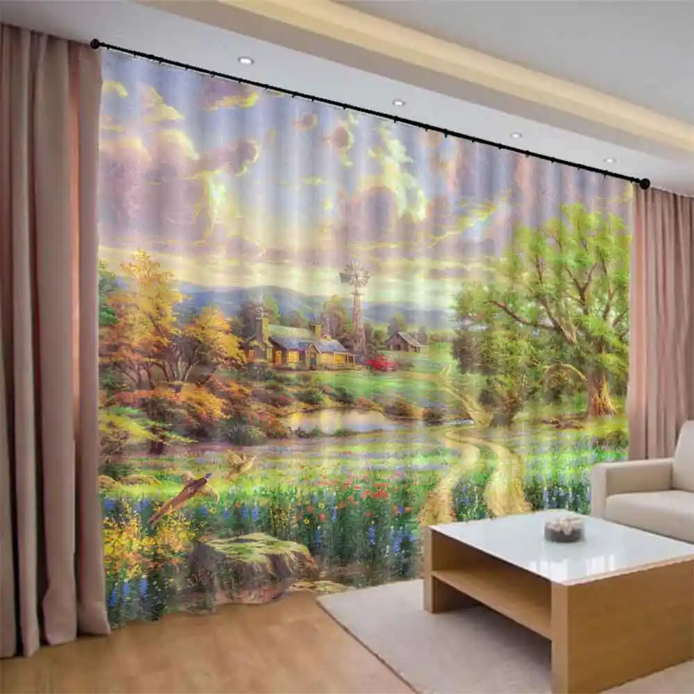 Customize Cortinas Landscape Modern 3D Blackout Window Curtains