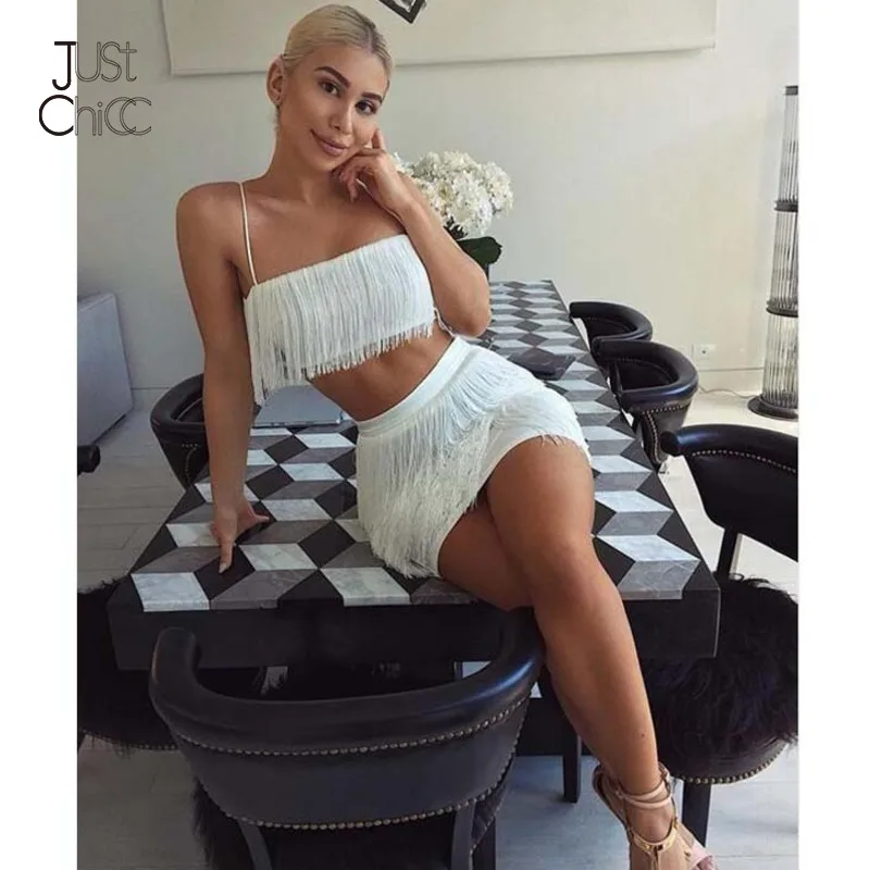 Justchicc осенний длинный комбинезон белого цвета с кисточками сексуальный открытой