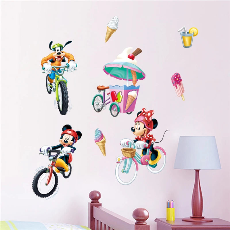 Cartoon Disney Mickey Minnie Goofy Ride Bicycle Wall Stickers For Kids Rooms Home Decor Wall Decals PVC Mural Art Diy Decoration Cartoon Disney Mickey Minnie Goofy Ride Bicycle Wall Stickers For Kids Rooms Home Decor Wall Decals PVC Mural Art Diy Decoration