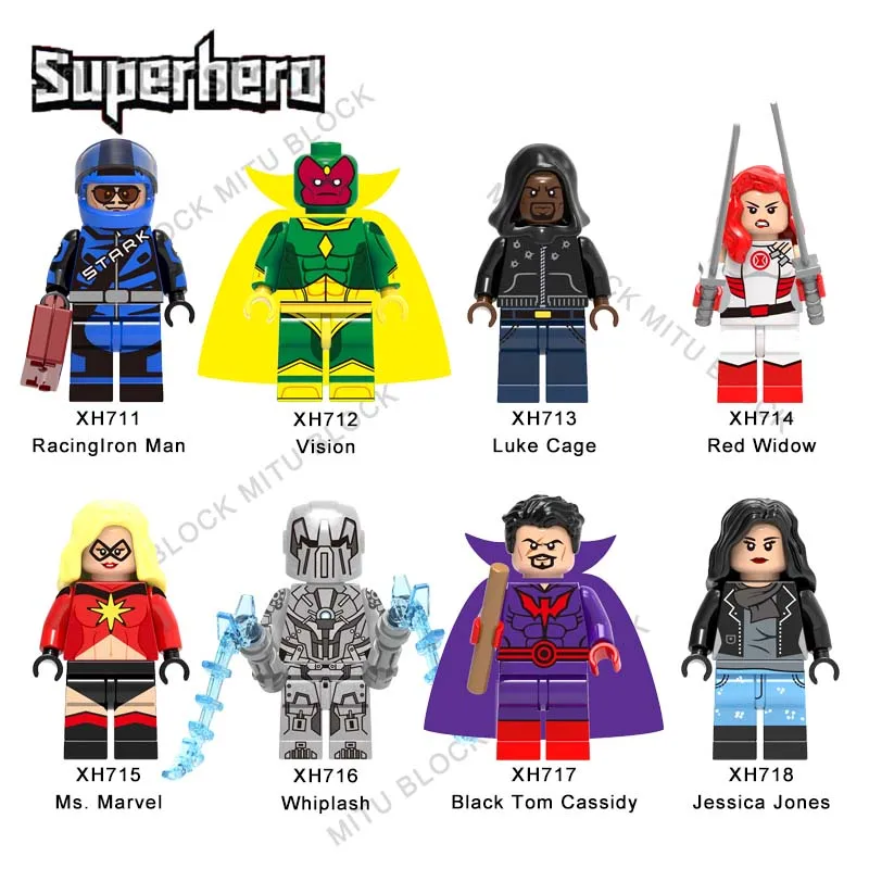 

Single Sale Super Heroes Brick Racing Iron Man Vision Luke Cage Red Widow Ms. Marvel Whiplash Black Tom Cassidy Building Block