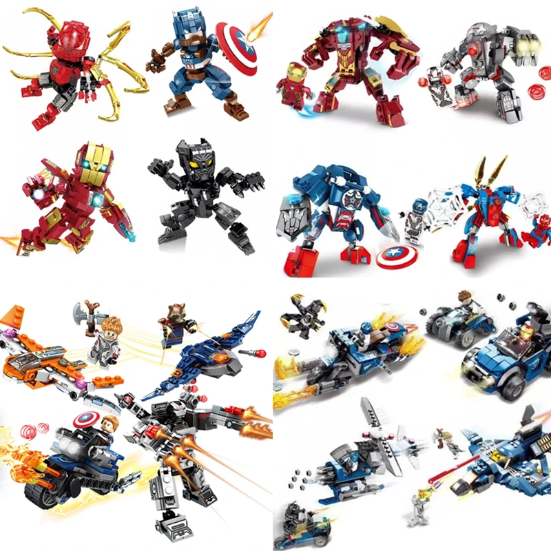 

Super Hero Iron Man Spiderman Captain America Aircraft Marvel Fighter Building Blocks Bricks Movie DC Kids Kits Sets Compatible