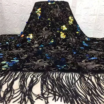 

2019 New Design Velvet With Sequins African French Velvet Lace Fabric High Quality Nigerian Velvet Lace Fabric For Garment Black