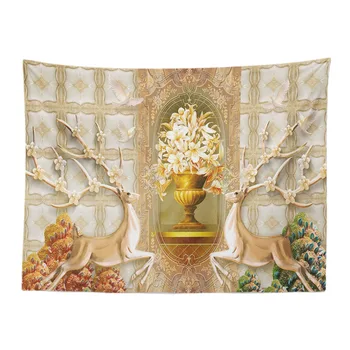 

Best Selling Dream Animal Tapestry Home Textile Decoration Living Room Polyester Linen Beach Towel Deer Whale Leaf Beach Towel