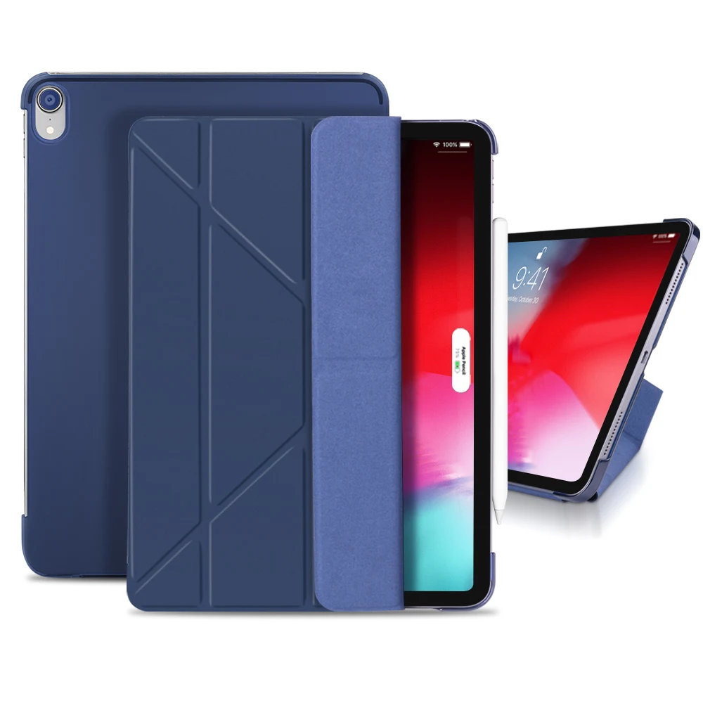 

For iPad Pro 11 2018 PU Leather Tri-Fold Stand Tablet Case For iPad Pro 11 2018 PC Hard Bottom Plastic Tablet Case