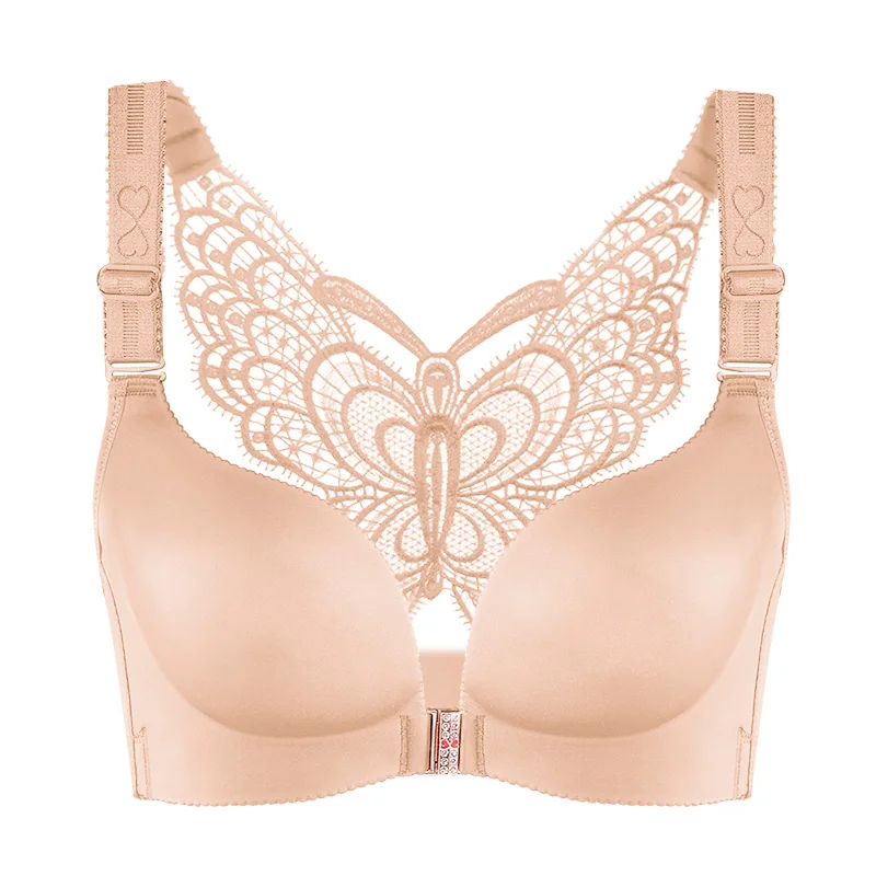 Women Plus Size Sexy Push Up Bra Front Closure Butterfly Brassiere