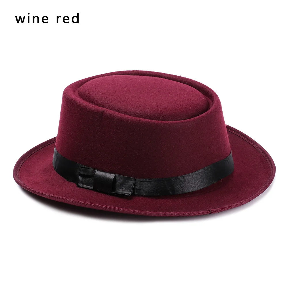 1 шт., осенне-зимняя винтажная фетровая шляпа, шерстяная джазовая Кепка с широкими полями, ковбойская шляпа, Панама для женщин и мужчин, аксессуары для танцевальной вечеринки - Цвет: wine red