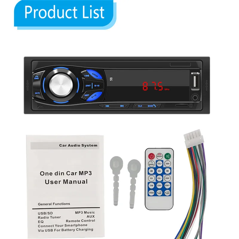 Autoradio Car Radio Stereo Bluetooth FM Aux Input Wireless Audio Receiver TF USB 12V In-dash 1 din Audio MP3 Multimedia Player