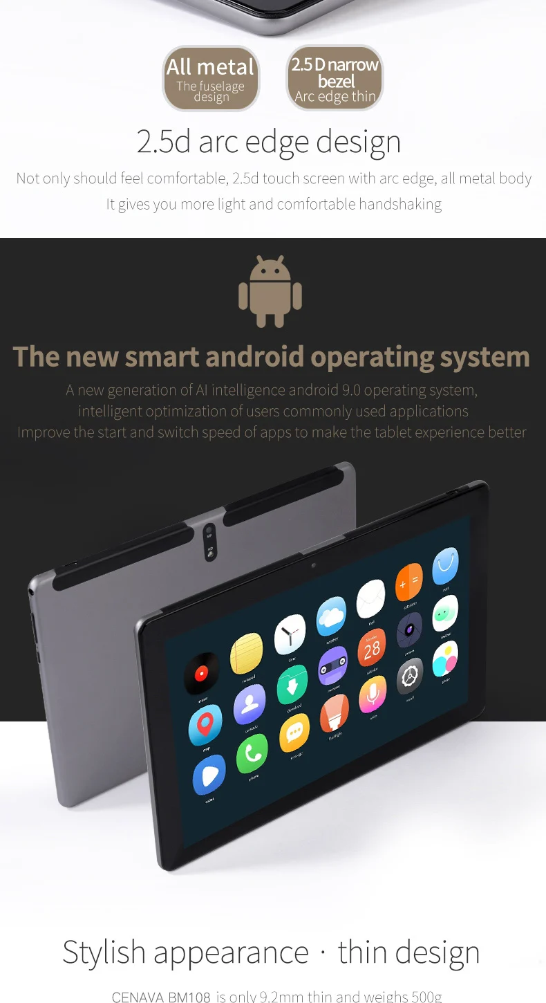 CENAVA-BM108 4G LTE Android 9,0 4 Гб Ram 64 Гб Rom10.1 дюймов 4G планшетный ПК 800*1280 ips 6000 мАч bluetooth 5,0