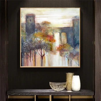 

Vintage Abstract Trees and Lakes Landscape Oil Painting on Canvas Cuadros Posters and Prints Wall Art Picture For Living Room