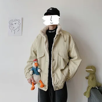 

Winter New Coat Men Warm Fashion Thick Parka Men Solid Color Casual Stand Collar Coat Wild Loose Cotton Jacket Male Clothes