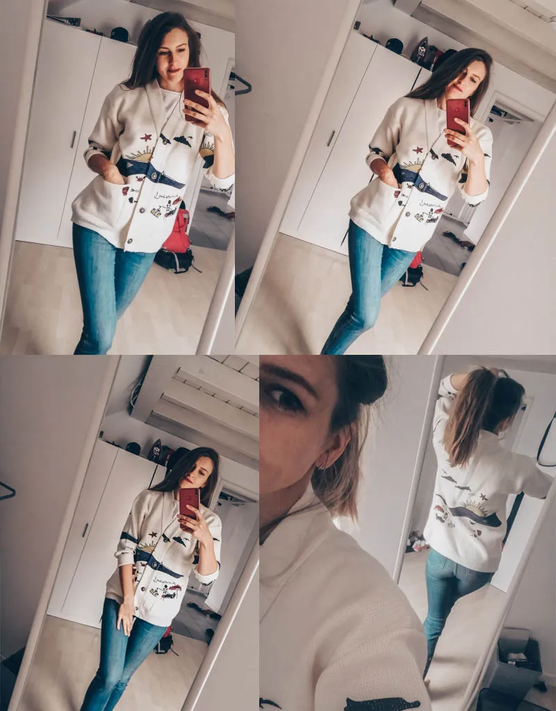 FREE SHIPPING Sweater Cardigan Cute Print JKP4368