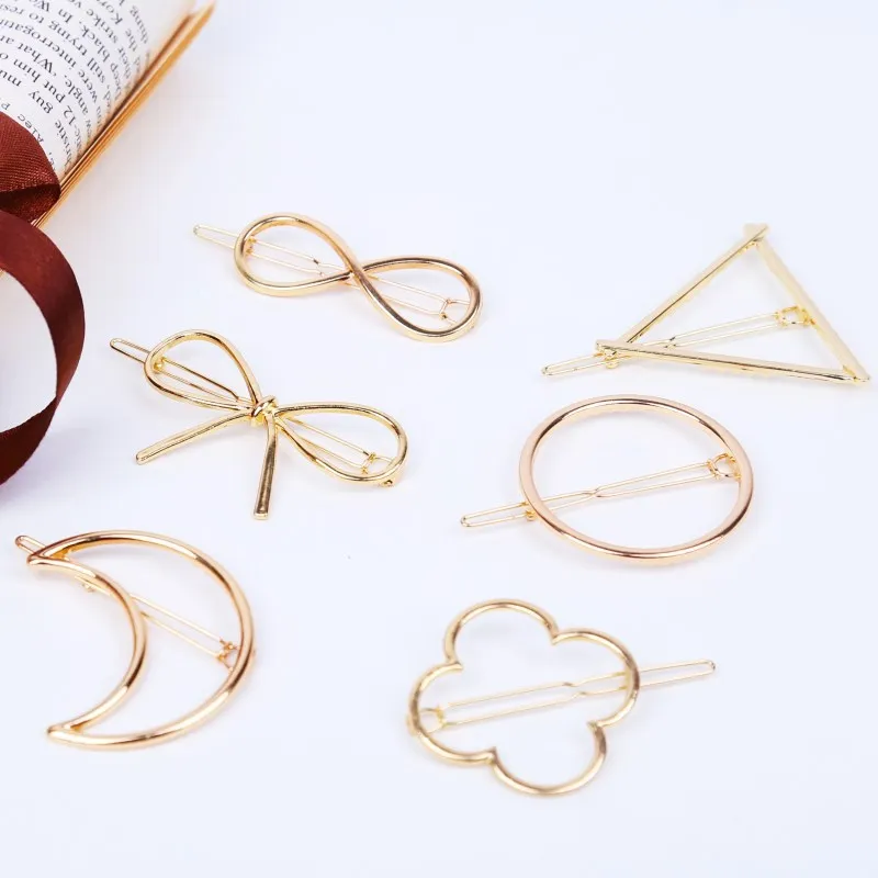 

Fashion Girls Hair Accessories Triangle Hair Clip Pin Metal Geometric Hairband Moon Circle Hairgrip Barrette Ponytail Girls