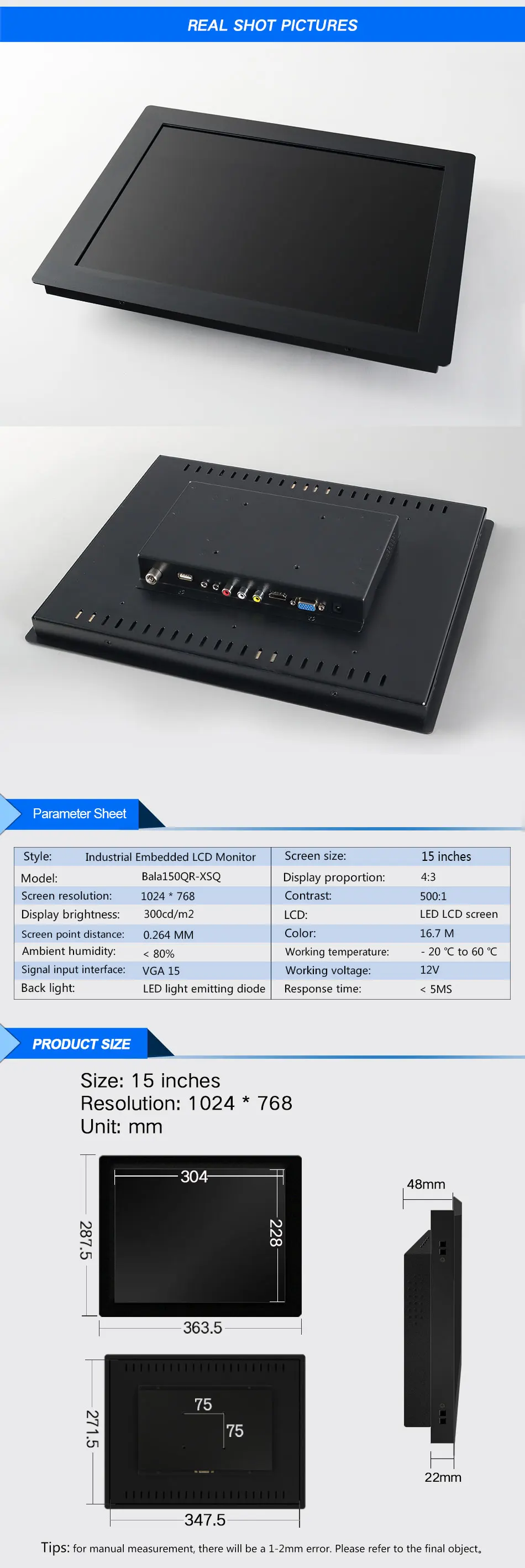 15 ''/дюймовый ПК дисплей настольный ЖК-экран монитор планшета VGA/HDMI/DVI/USB 1024*768 Сопротивление сенсорный экран пряжки крепления