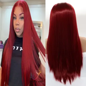 

Bombshell Women's Lace Lace Front Wig Burgundy Straight 13*3 Synthetic Wig Heat Resistant Medium Cut Natural Appearance Ladies