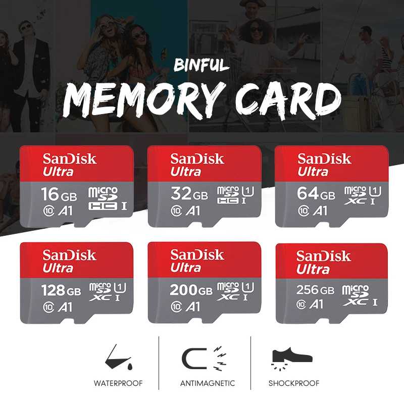 Карта памяти SanDisk 256 ГБ 200 128 64 Макс 98 МБ / с 32 16 Micro SD Class10 UHS 1 Microsd TF SD|Карты памяти| |