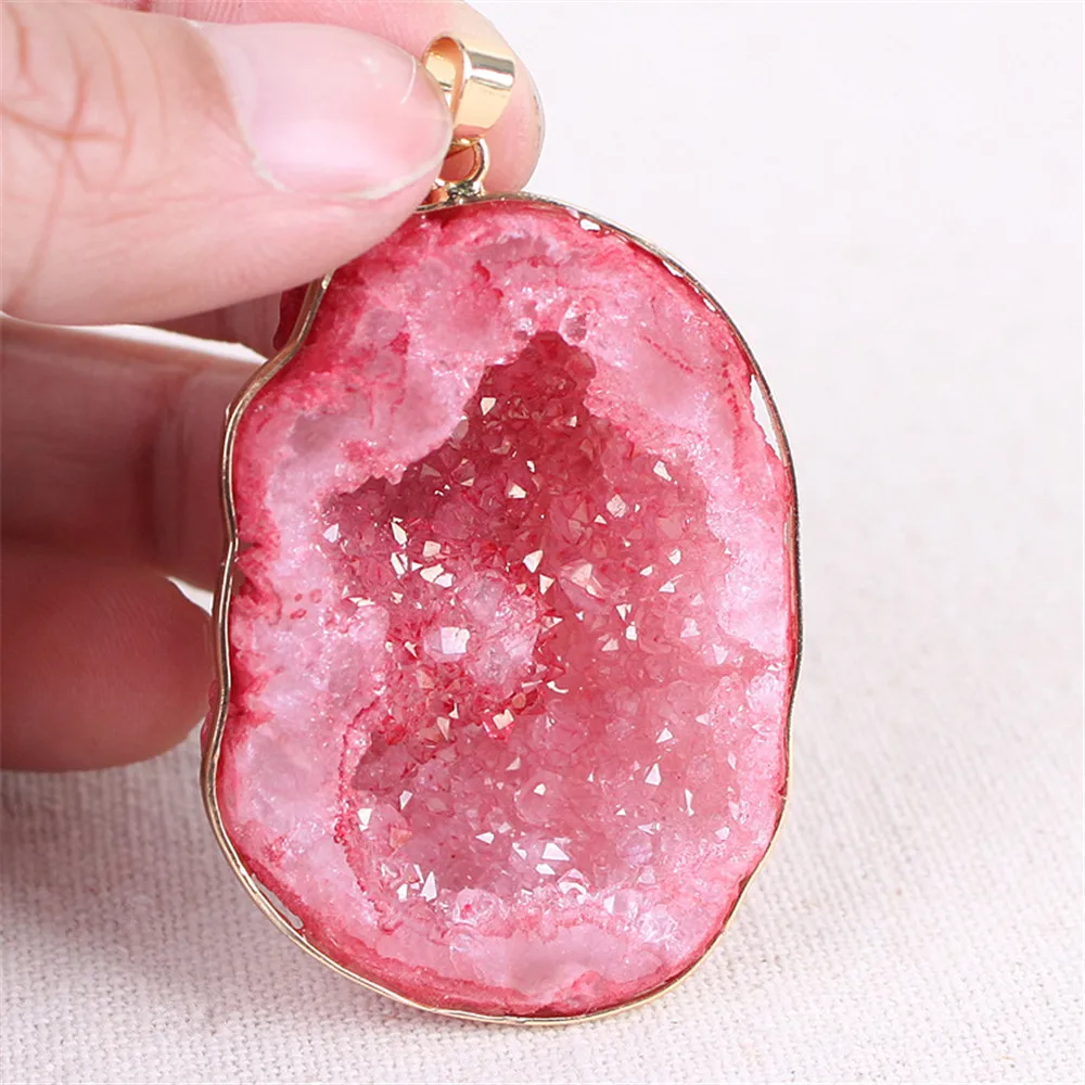 15 Druzy Хрустальная подвеска Druza драгоценные камни Agates Geode Ожерелье Серебро Золото Druzy кварцевый камень натуральный камень подвеска с покрытием Подвеска - Окраска металла: 15