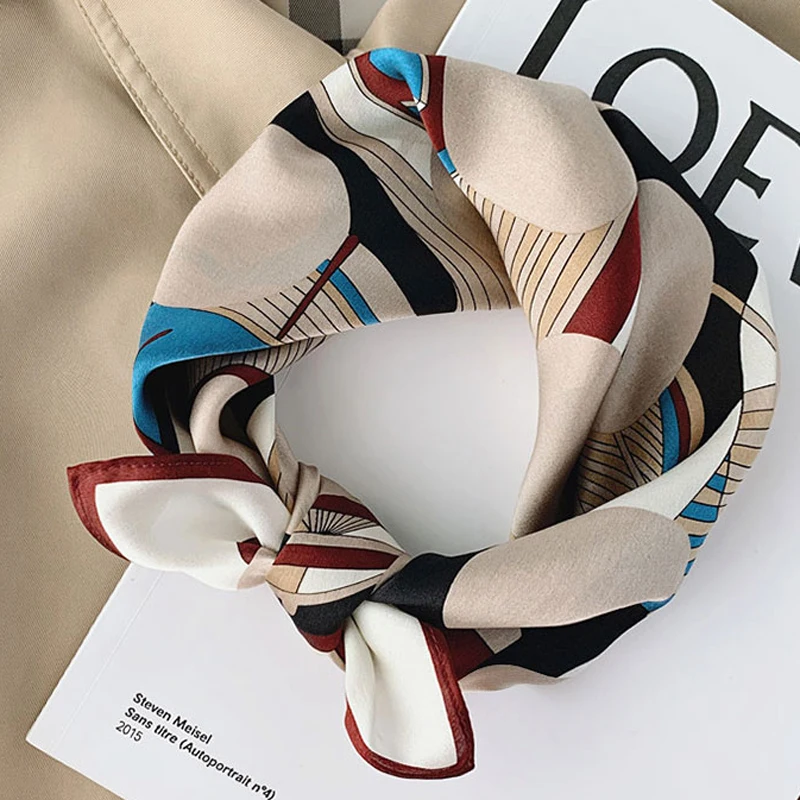 

Luna&Dolphin Women Small Scarves 53x53 100% Real Silk Wave Print Bandana Headbands Scarf Kerchief Hijab Decorative Scarf Shawl