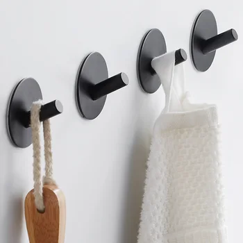 

4Pcs Black Robe Hook Wall Hook Towel Hook Stainless Steel Coat Hook Strong Suction Rustproof Hook Hanger For Kitchen Bathroom