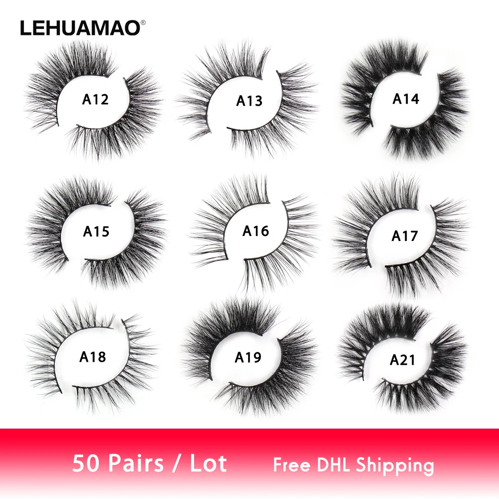 LEHUAMAO 50 пар норковых ресниц 3D оптом смешанные натуральные накладные ресницы