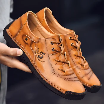 

Hot Sale Waterproof Men Shoes Summer Casual Leather Shoes Mens Quality Light Male Loafers Classic Soft Lace Up Large Size 38-48