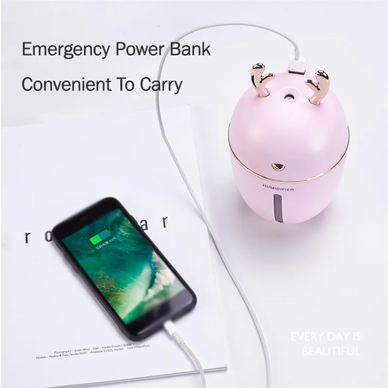 450ML Cute Deer USB Air Humidifier Oil Essential Diffuser For Home LED Night Light Mist Maker Aromatherapy Himidifiers Gifts