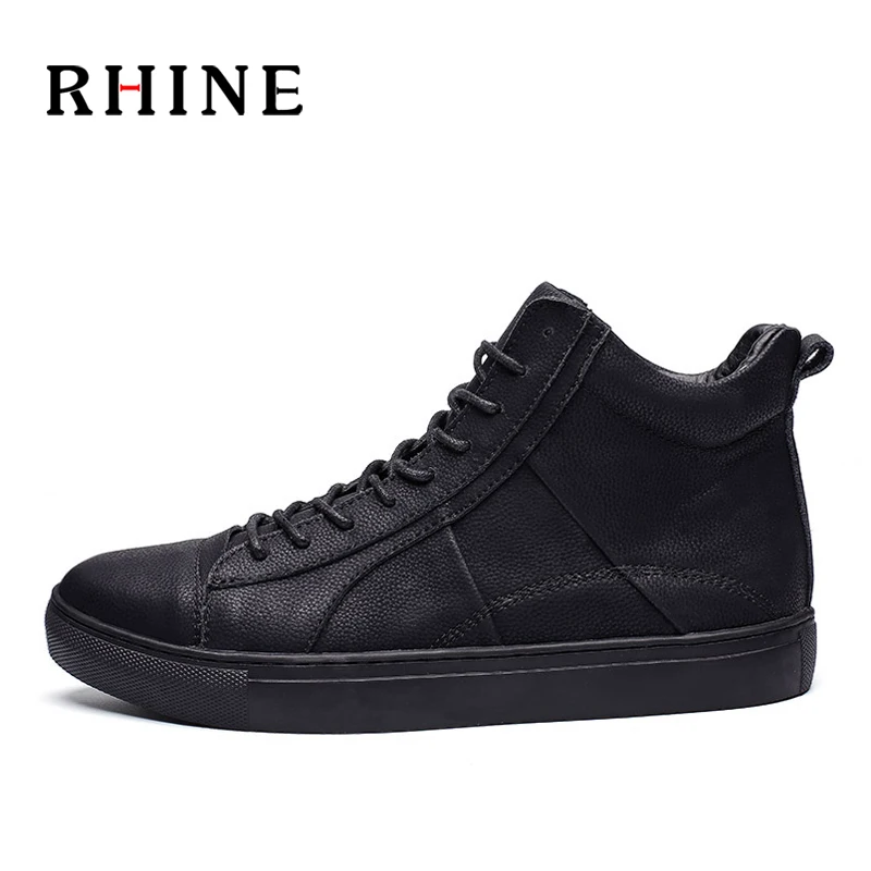 RHINE Brand Men Quality Lightweight Lace-Up Comfortable Motorcycle Boots PU Leather Soft Boots Wear-Resisting Bottom Men Shoes