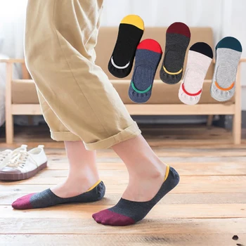 

5 Pairs/Lot New Cotton Men Invisible Socks Non-slip Silicone reathable Sweat absorpt Anti-skid Sock Slippers