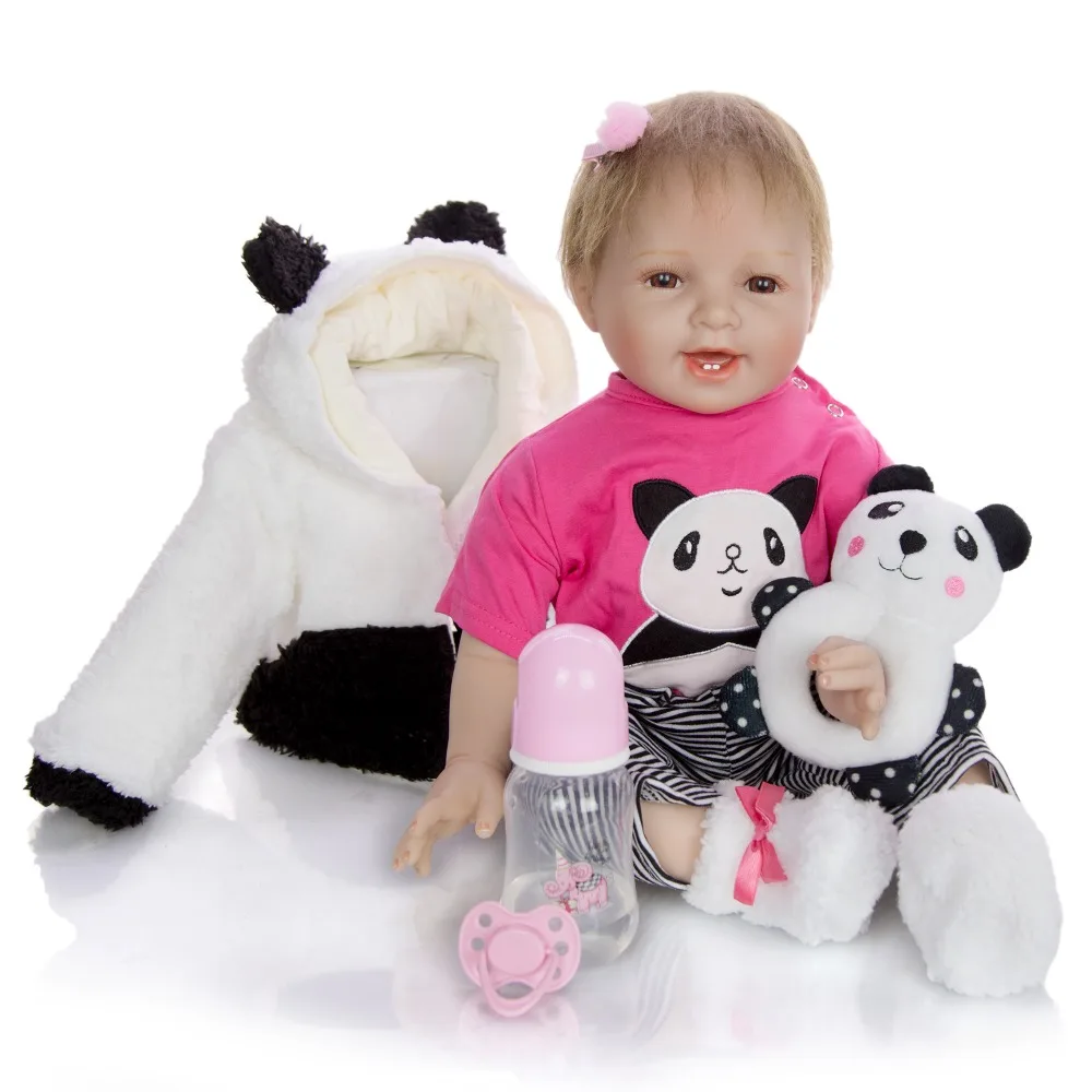 

Lovely bebe reborn 22inch panda clothing soft silicone reborn baby dolls for girls children gift reborn toddler bonecas