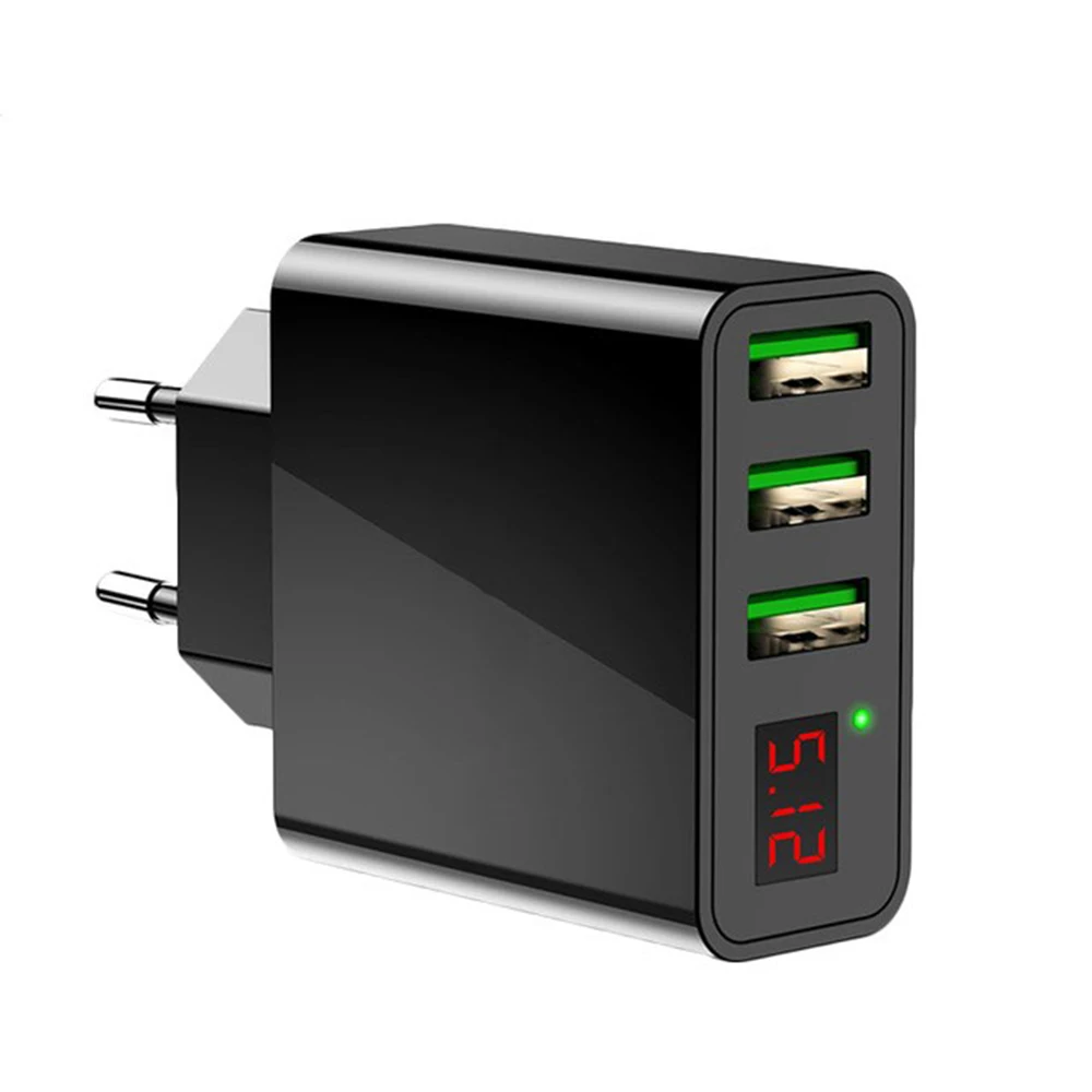 3 порта USB зарядное устройство для телефона светодиодный дисплей штепсельная