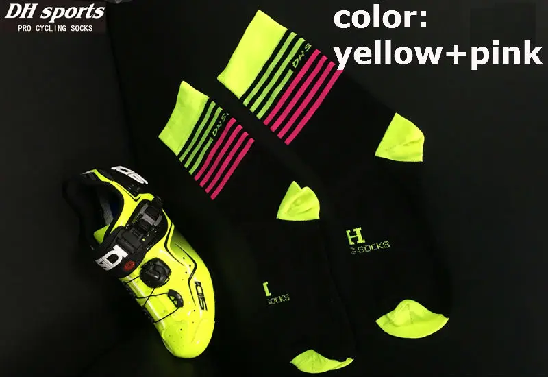 6 цветов, модные велосипедные носки, Новые велосипедные носки для мужчин и женщин, профессиональные дышащие спортивные носки, баскетбольные Носки - Цвет: Цвет: желтый