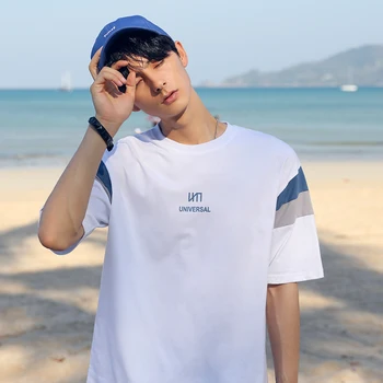 

Casual Printed Cotton Solid T Shirts Streetwear 2020 New Brand Korean Letter Short Sleeve Tops Tees Men Tshirts Male Summer