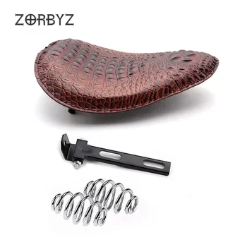 

ZORBYZ Motorcycle Retro Brown Crocodile Leather Style Solo Drive Seat Spring & Bracket For Harley Chopper Bobber Custom SX650